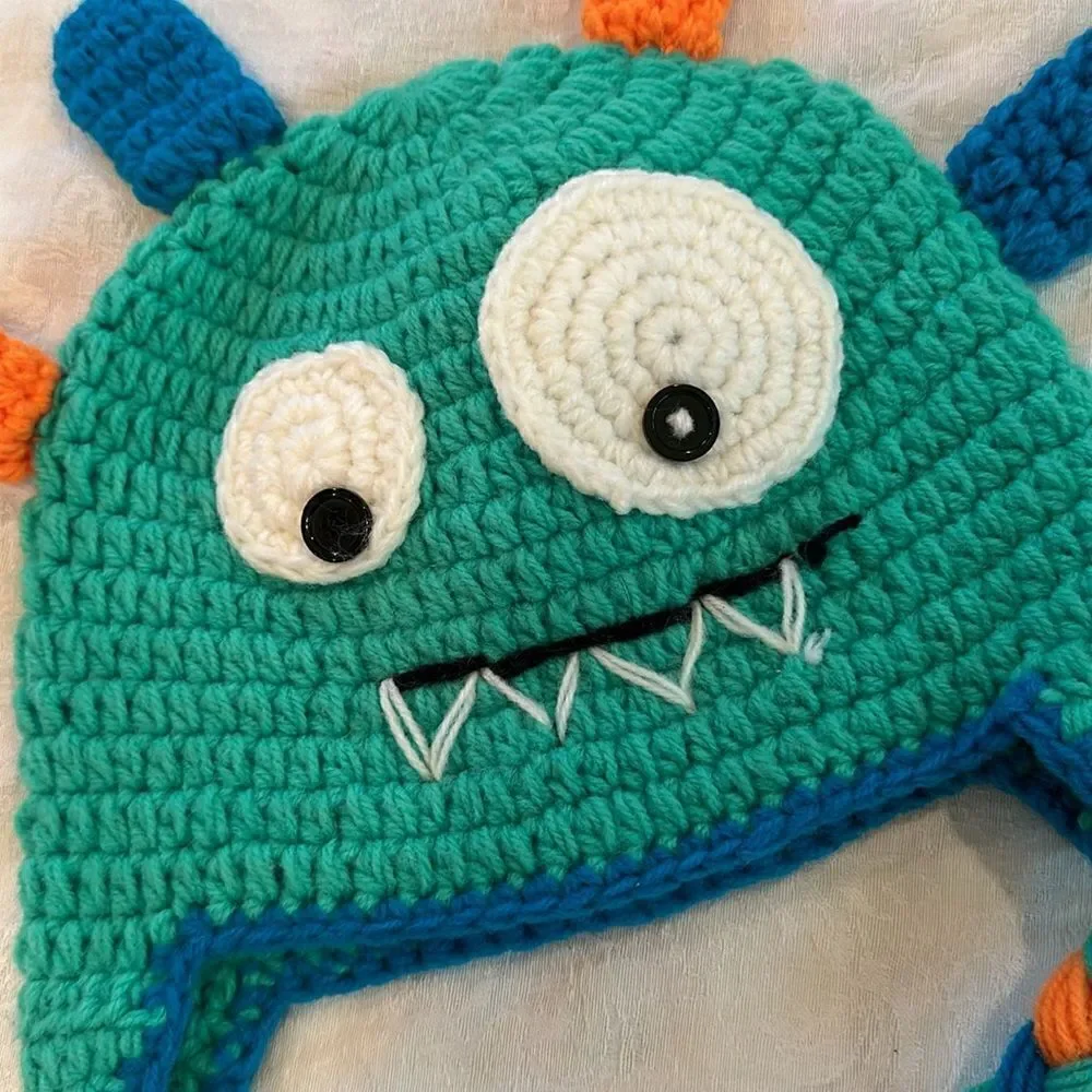 Beanie Monster Hat Hand Crocheted Colorful Halloween Winter Cap